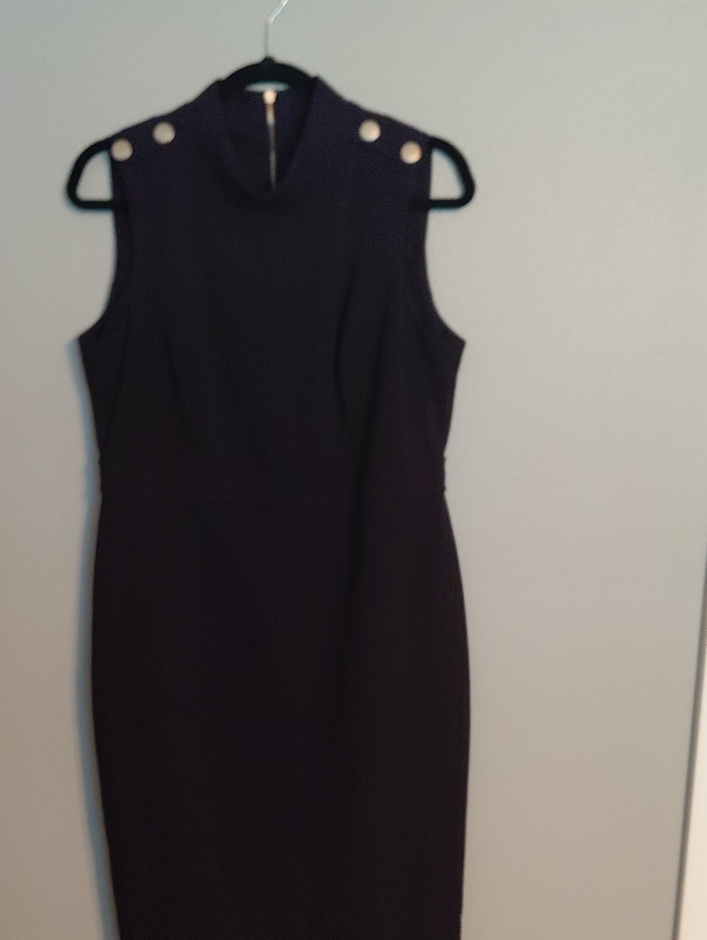 Tommy Hilfiger Black Sleeveless Sheath Dress with Gold Button Accents